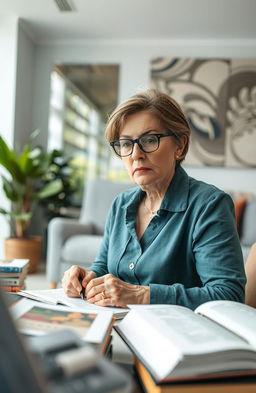 A close-up shot of a thoughtful psychiatrist in a modern office setting, surrounded by psychological books and a comfortable therapy couch