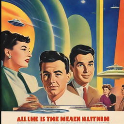 A high-quality digital art piece depicting a 1950's science fiction film poster