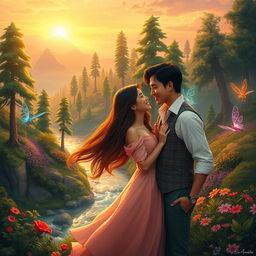 A romantic fantasy scene depicting a breathtaking landscape that reflects the enchanting world of "Sa Ating Mundo"