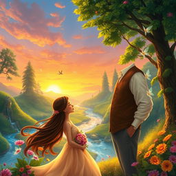 A romantic fantasy scene depicting a breathtaking landscape that reflects the enchanting world of "Sa Ating Mundo"