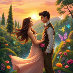 A romantic fantasy scene depicting a breathtaking landscape that reflects the enchanting world of "Sa Ating Mundo"