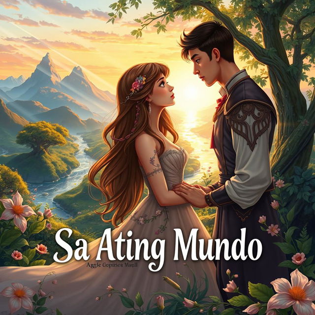 A captivating cover for a romantic fantasy novel titled "Sa Ating Mundo"