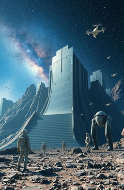 A breathtaking landscape featuring gigantic long stairs leading up to a colossal building that is ten kilometers wide and five kilometers tall, inspired by the imaginative works of Momir Iseni