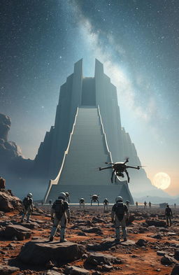 A breathtaking landscape featuring gigantic long stairs leading up to a colossal building that is ten kilometers wide and five kilometers tall, inspired by the imaginative works of Momir Iseni