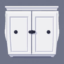A 2D pixel art illustration showcasing a top-down view of a small white wardrobe designed for clothes