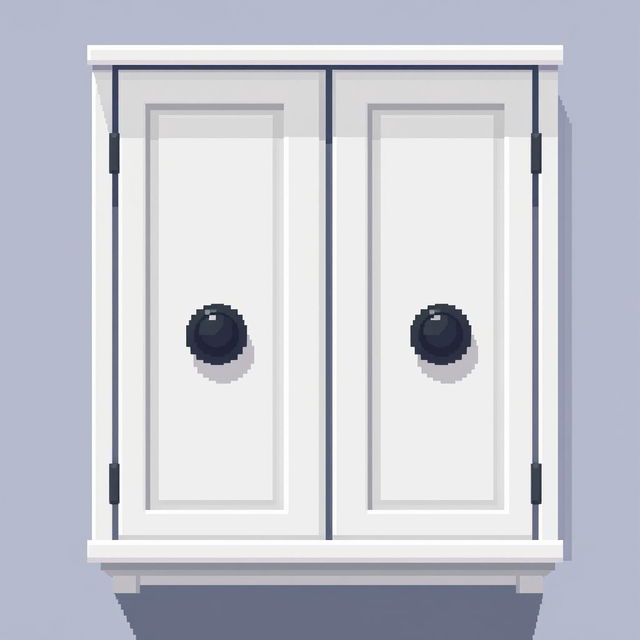 A 2D pixel art illustration showcasing a top-down view of a small white wardrobe designed for clothes
