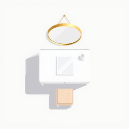 A 2D pixel art illustration showcasing a top-down view of a floating white vanity table