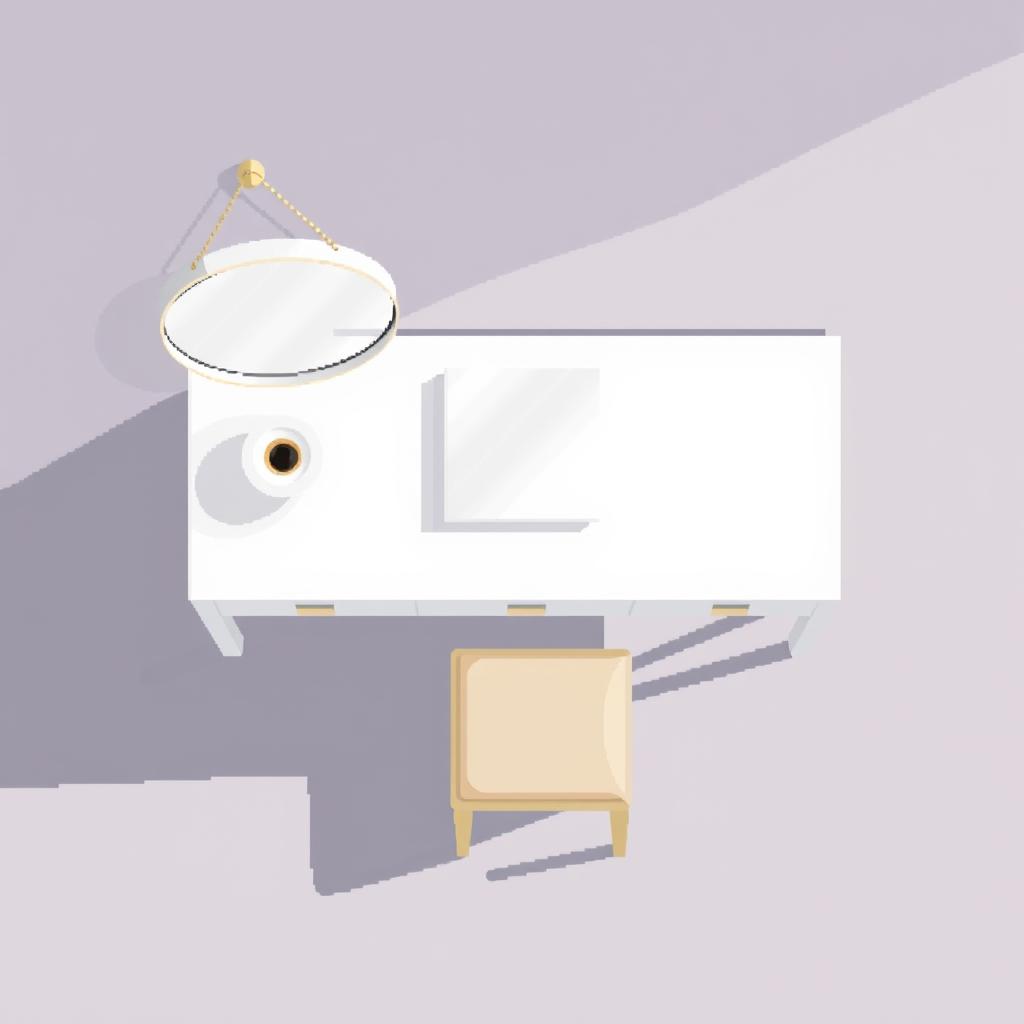 A 2D pixel art illustration showcasing a top-down view of a floating white vanity table