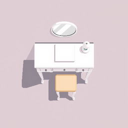 A 2D pixel art illustration showcasing a top-down view of a floating white vanity table