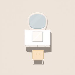 A 2D pixel art illustration showcasing a top-down view of a floating white vanity table