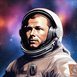 A high-quality digital art piece featuring Yuri Gagarin