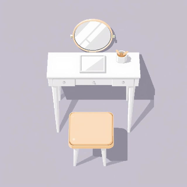A 2D pixel art illustration showcasing a top-down view of a floating white vanity table