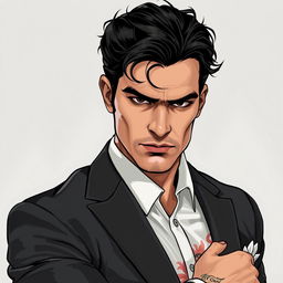 A charismatic and confident mafia don, with an athletic and imposing frame that commands power