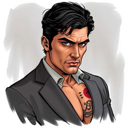 A charismatic and confident mafia don, with an athletic and imposing frame that commands power
