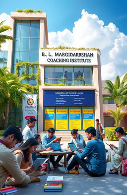 A modern and vibrant academic setting depicting the B