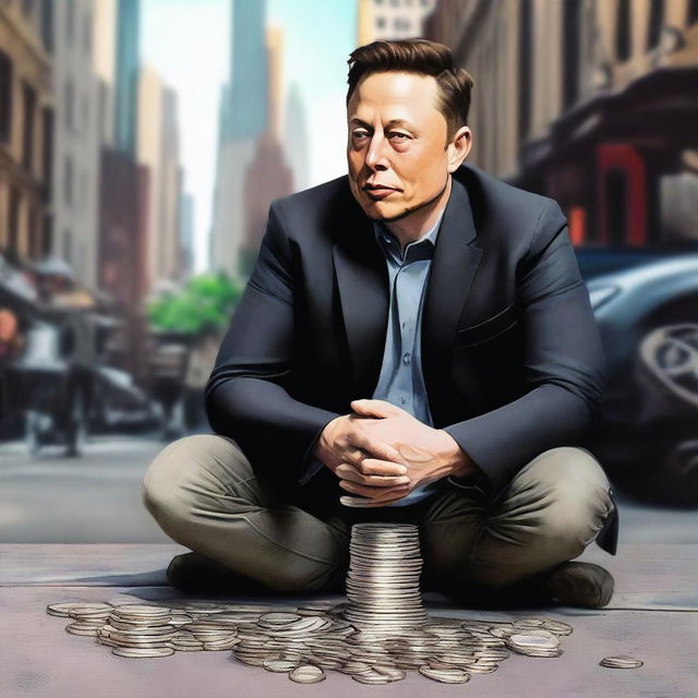 A high-quality digital art image depicts Elon Musk in a semi-realistic style