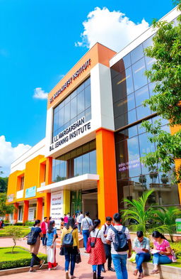 A modern and vibrant educational institution, showcasing the exterior of the B