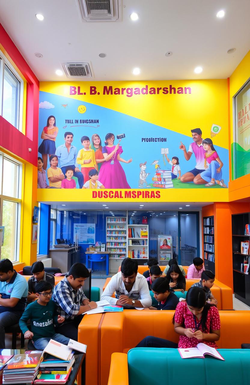 A vibrant and modern interior of a coaching institute named 'B
