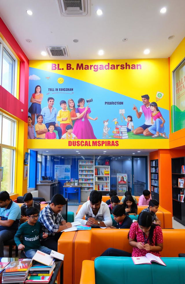 A vibrant and modern interior of a coaching institute named 'B