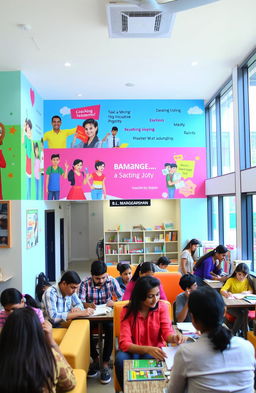 A vibrant and modern interior of a coaching institute named 'B