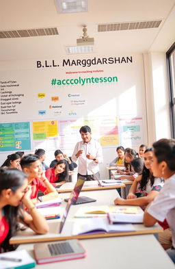 A vibrant and inspiring educational setting, showcasing a coaching institute named 'B