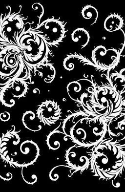 A striking visual of a black background adorned with intricate white patterns inspired by the theme of 'twisted obsessions'