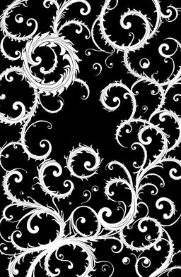 A striking visual of a black background adorned with intricate white patterns inspired by the theme of 'twisted obsessions'