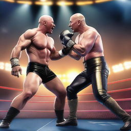 A high-resolution digital illustration captures a thrilling WWE Wrestlemania showdown