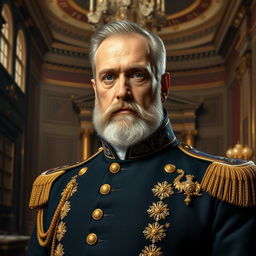 A detailed portrait of a 19th-century Bourbon police chief, exuding authority and regal presence