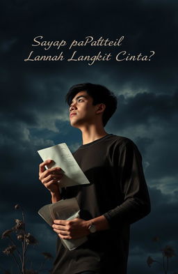 A deeply emotional scene depicting a man standing under a dramatic sky filled with dark clouds, symbolizing his inner turmoil