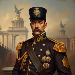 A fine art style painting of a 19th-century Bourbon police officer, depicted in a portrait format that captures both authority and elegance