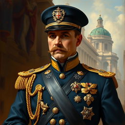 A fine art style painting of a 19th-century Bourbon police officer, depicted in a portrait format that captures both authority and elegance