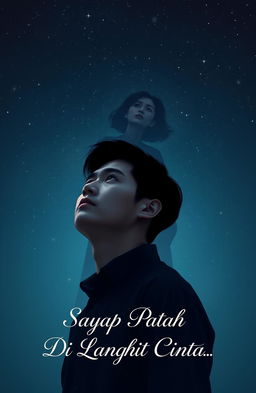 A poignant scene depicting a man standing beneath a starry night sky, his expression one of deep love mixed with subtle confusion