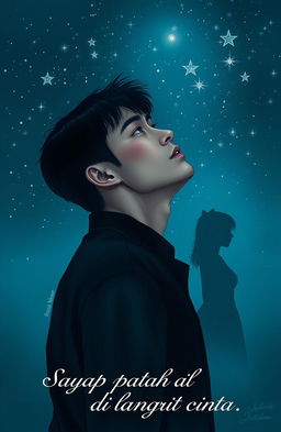A poignant scene depicting a man standing beneath a starry night sky, his expression one of deep love mixed with subtle confusion