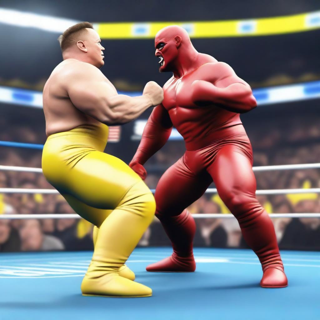 A high-quality 3D render illustrating an electrifying Wrestlemania match-up