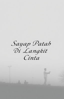 A minimalistic and monochrome design featuring the title "Sayap Patah Di Langit Cinta"