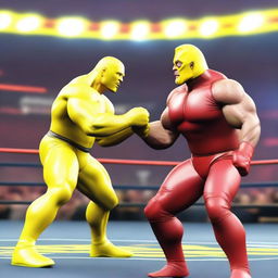 A high-quality 3D render illustrating an electrifying Wrestlemania match-up