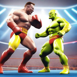 A high-quality 3D render illustrating an electrifying Wrestlemania match-up