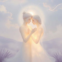 Two souls intertwined in an ethereal scenery, representing unity and connection