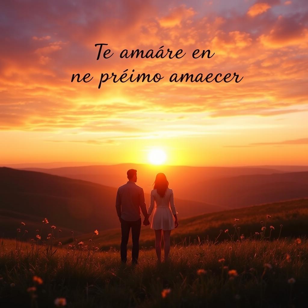 A romantic scene inspired by the title "Te amaré en el próximo amanecer" (I will love you in the next sunrise)