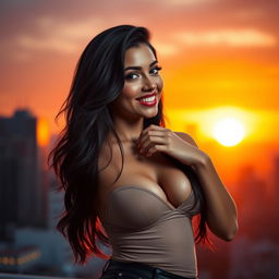 A sexy woman with small breasts, striking a confident pose
