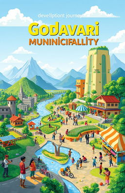A vibrant and engaging illustration of the developmental journey of Godavari Municipality, showcasing sustainable economic growth