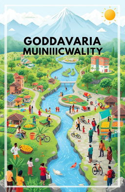 A vibrant and engaging illustration of the developmental journey of Godavari Municipality, showcasing sustainable economic growth