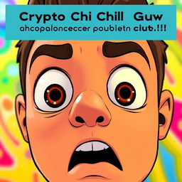 A close-up of a surprised face with wide eyes and raised eyebrows, reflecting disbelief and shock upon learning a shocking truth about the "Crypto Chill Guy"