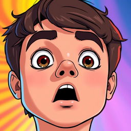 A close-up of a surprised face with wide eyes and raised eyebrows, reflecting disbelief and shock upon learning a shocking truth about the "Crypto Chill Guy"