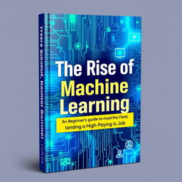 A visually striking book cover for 'The Rise of Machine Learning: A Beginner’s Guide to Mastering the Field and Landing a High-Paying Job'