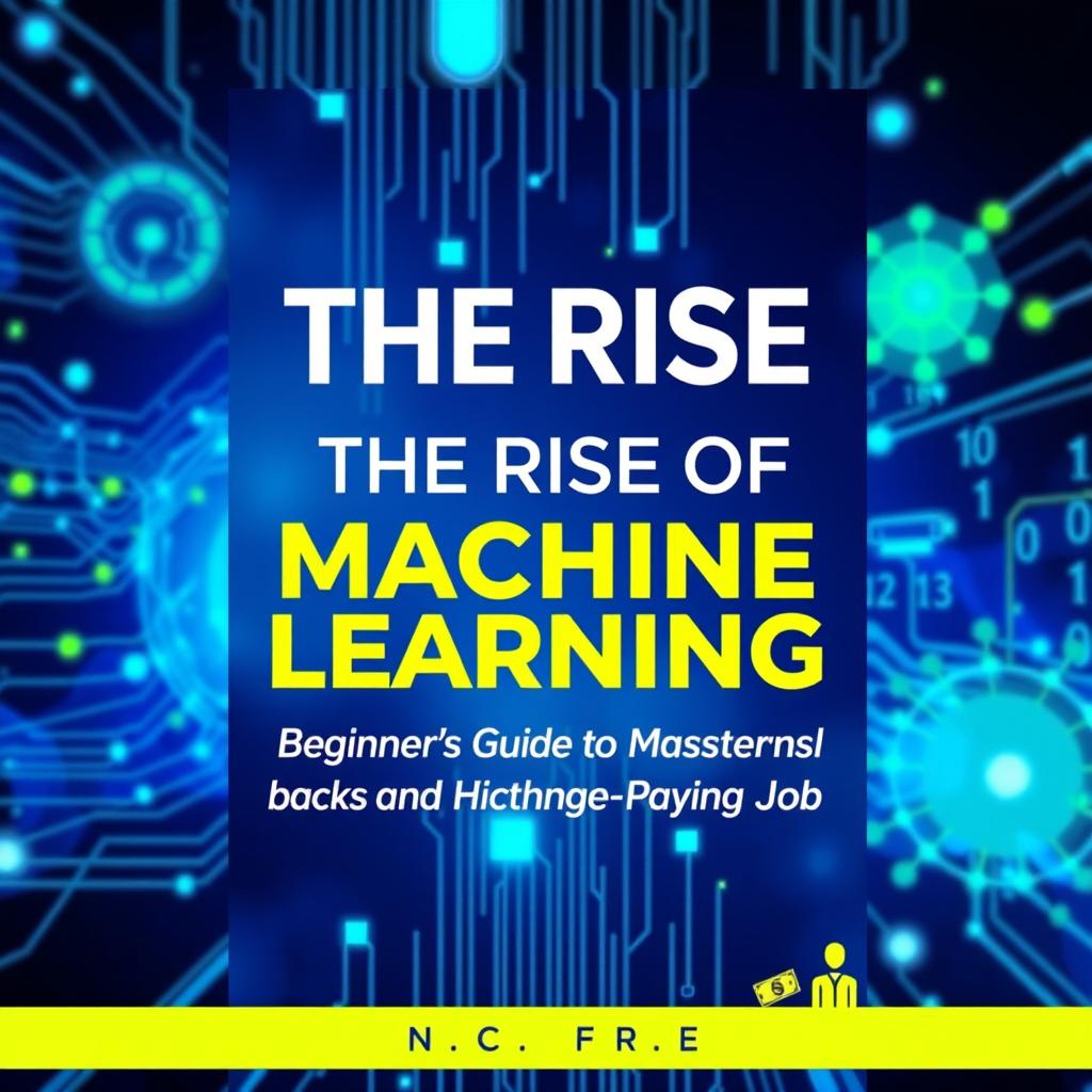 A visually striking book cover for 'The Rise of Machine Learning: A Beginner’s Guide to Mastering the Field and Landing a High-Paying Job'