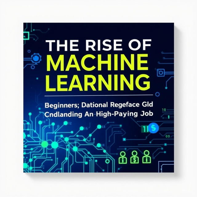 A visually striking book cover for 'The Rise of Machine Learning: A Beginner’s Guide to Mastering the Field and Landing a High-Paying Job'