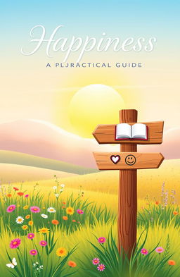 A beautifully illustrated cover for a book titled 'Happiness: A Practical Guide'