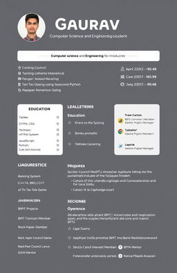 A professional and modern resume for Gaurav, a Computer Science and Engineering student, showcasing a stellar academic record with a CGPA of 9